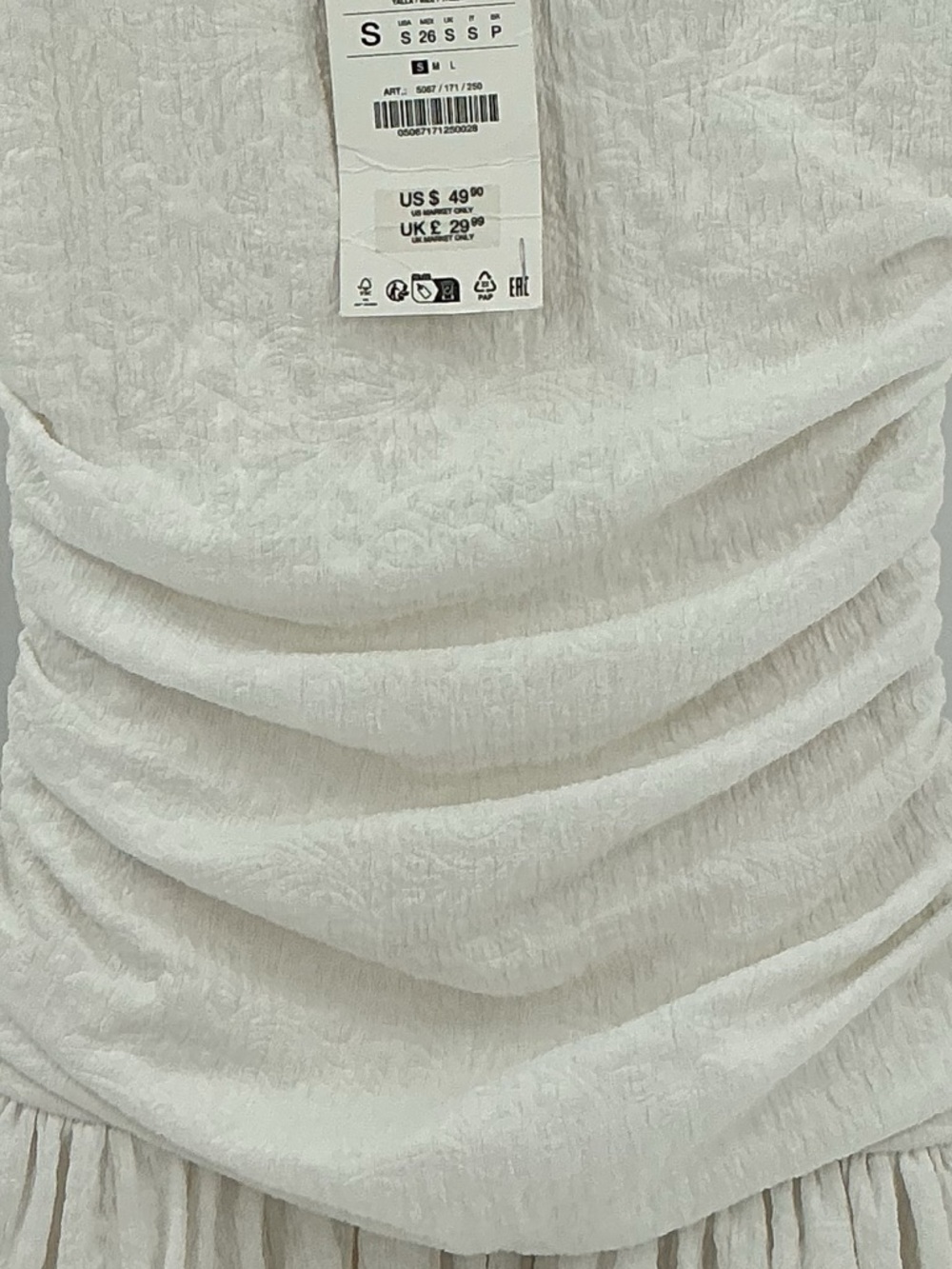 Zara textured balloon mini dress featuring black contrast straps. Small - Picture 4 of 7